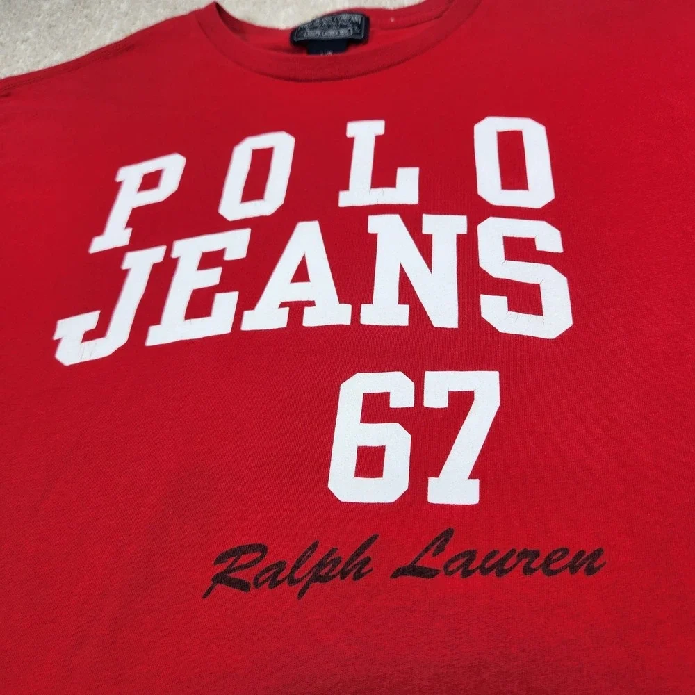 Vintage Ralph Lauren Shirt Men‎ Large Polo Jeans Y2K Spellout Red 67 90s